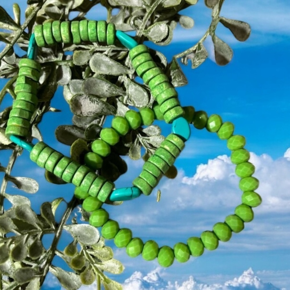Adorable Set of Two Boutique Green Beaded Bracelets